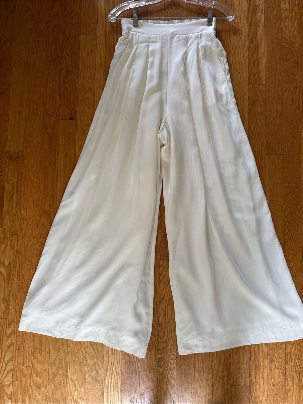 H&M Cream Wide-Leg Pleated High-Waist Trousers